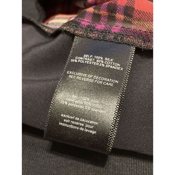 PJK Patterson J Kincaid Revolve Plaid Silk Top Women’s XS‎ Long Sleeve Crew Neck - Picture 7 of 8